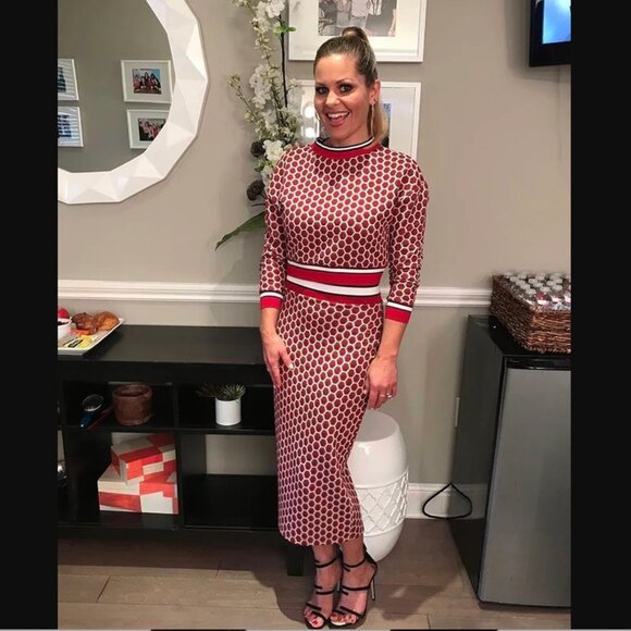 GP&J BAKER X H&M Red White Black Metallic Honeycomb Pattern Mini Skirt women's S - Picture 3 of 16